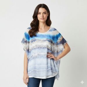 Alexander McQueen Silk Agate Double Layer Top Ocean Tie-dyed Size 46/14/XL